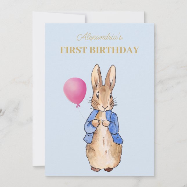 Custom Classic Rabbit First birthday Invitation (Front)