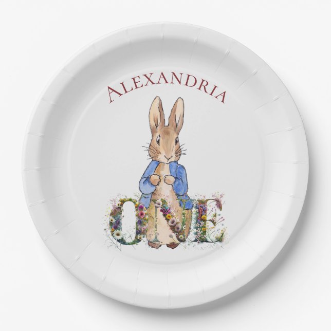 Custom Classic Rabbit First Birthday Paper Plate (Front)