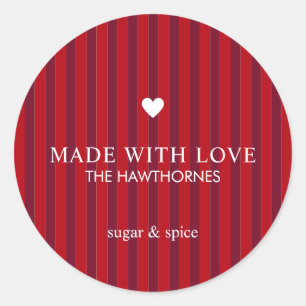Custom Classic Red Made With Love Heart Round Sticker