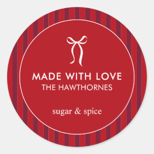 Custom Classic Red Made With Love Round Sticker