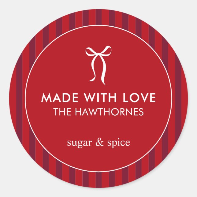 Custom Classic Red Made With Love Round Sticker (Front)