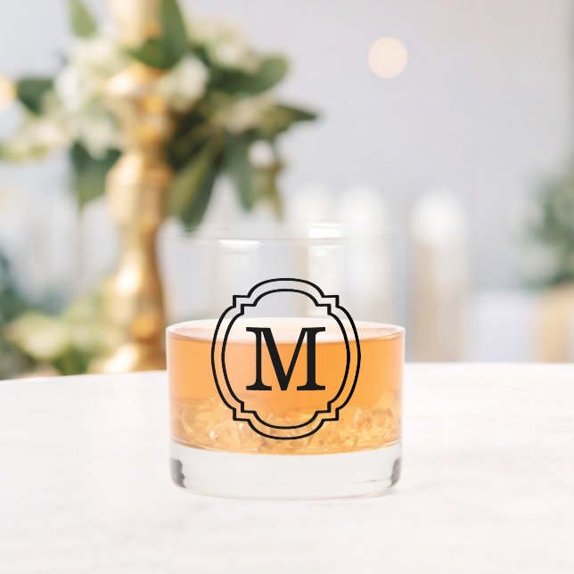 Custom Classic Vintage Chic Black Monogram Whiskey Glass (Insitu (Wedding))