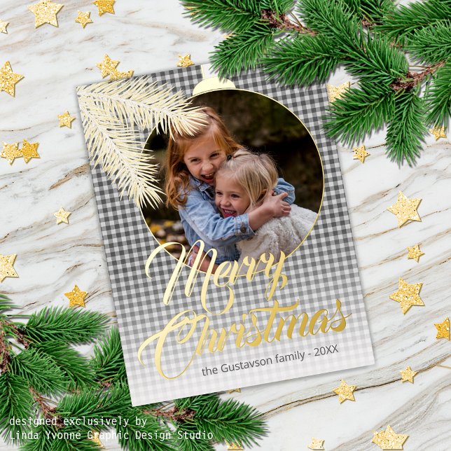 Custom Classic White Pine Tree Needles Gold Foil Holiday Card (Creator Uploaded)