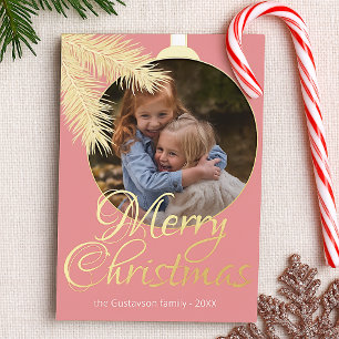 Custom Classic White Pine Tree Needles Gold Foil Holiday Card