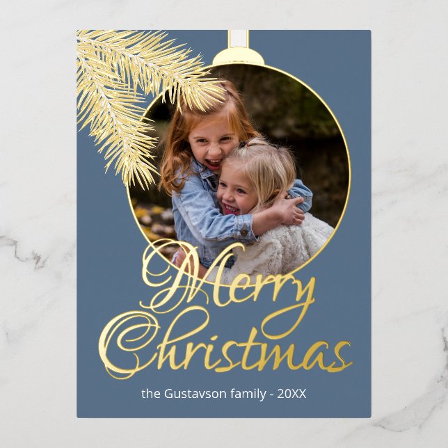 Custom Classic White Pine Tree Needles Gold Foil Holiday Postcard (Front)