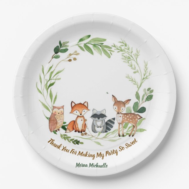  custom classic woodland animals design  paper plate (Front)