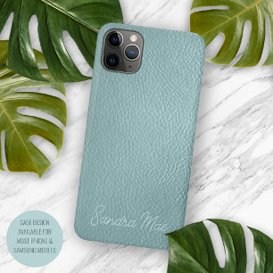Custom Classy Aqua Seafoam Green Leather Pattern iPhone 11 Pro Max Case