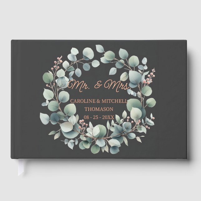 Custom Classy Calligraphy Couple Names Rose Gold Guest Book (Front)