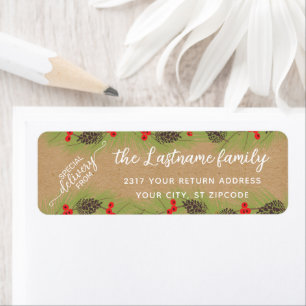Custom Classy Garland Wreath On Faux Brown Kraft Return Address Label