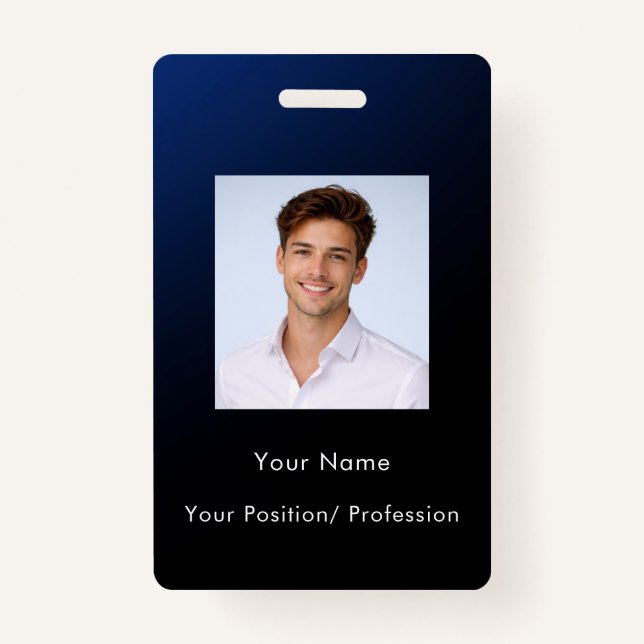 Custom Classy Modern Blue Gradient Employee Photo ID Badge (Front)