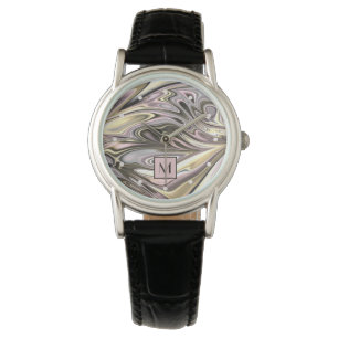 Custom Classy Pink Silver Grey Marbled Pattern Watch