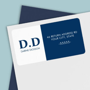 Custom Clean Initials Blue & White Return Address  Label