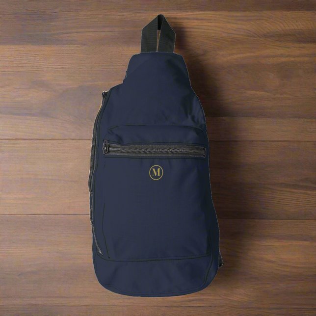 Custom Clean Navy Blue Gold Initial Monogram  Sling Bag (Creator Uploaded)