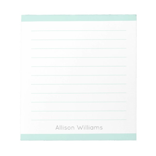 Custom Clean Simple Aqua Blue Lined Notepad (Front)