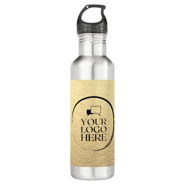 Custom clean simple business logo gold  710 ml water bottle (Front)