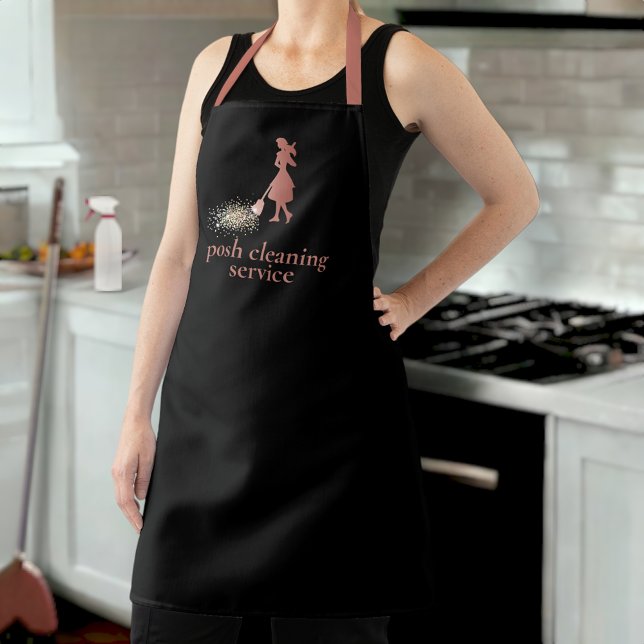 Custom Cleaning Service Name Black Rose Gold Staff Apron (Creator Uploaded)