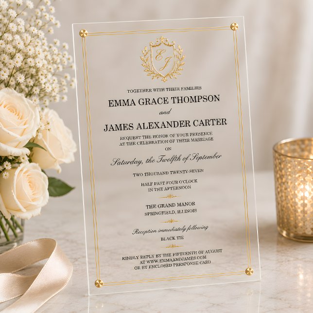 Custom Clear Acrylic Gold Crest Wedding Invitation (Custom Clear Acrylic Gold Crest Wedding Invitation)