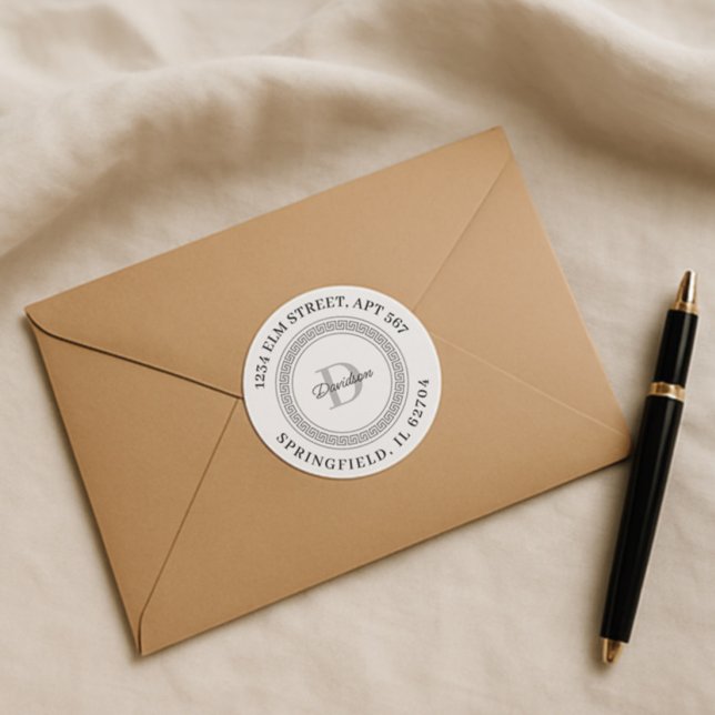 Custom Clear Monogrammed Name Round Return Address (Creator Uploaded)