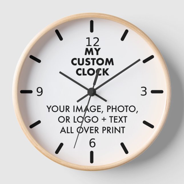 Custom Clock NATURAL Wood, BLACK Hands, 4 NUMBERS (Front)