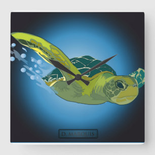 CUSTOM CLOCK- SEA TURTLE SQUARE WALL CLOCK