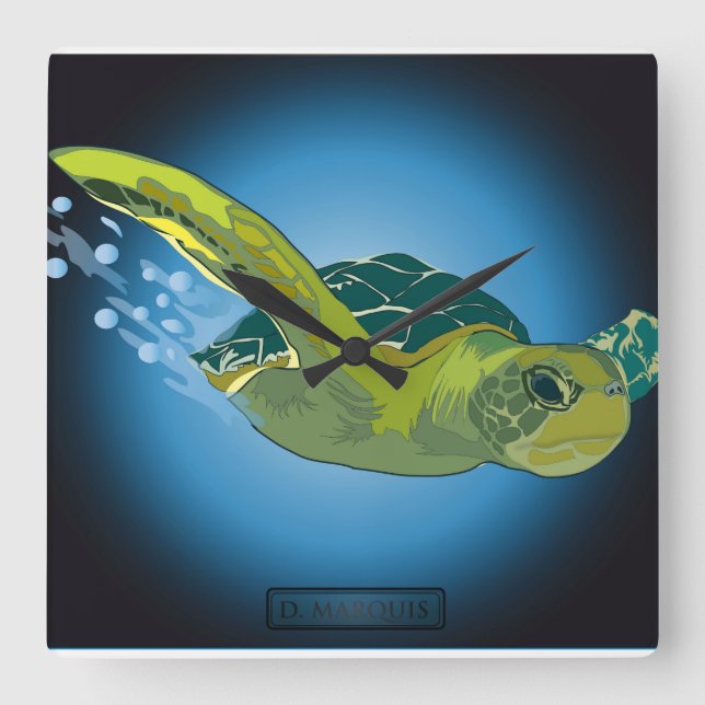 CUSTOM CLOCK- SEA TURTLE SQUARE WALL CLOCK (Front)