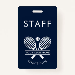 Custom Club Name Tennis Rackets Motif Any Color ID Badge