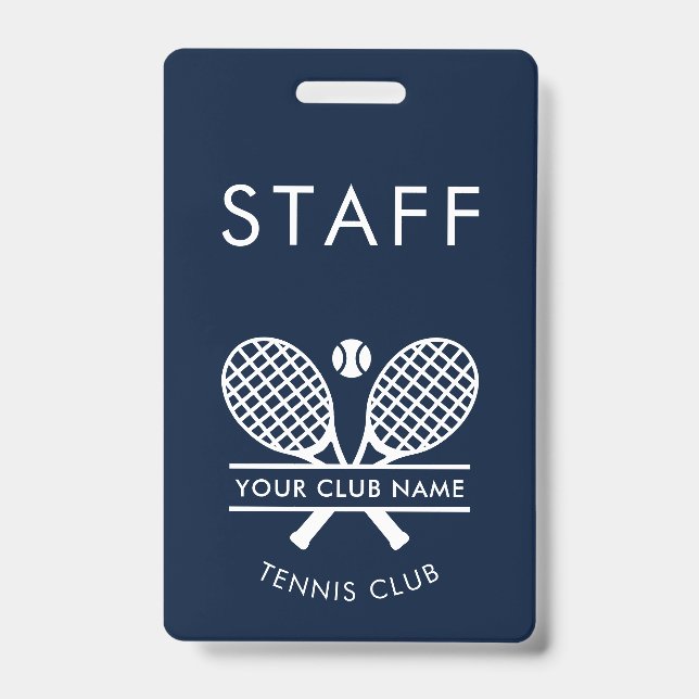 Custom Club Name Tennis Rackets Motif Any Colour ID Badge (Front)