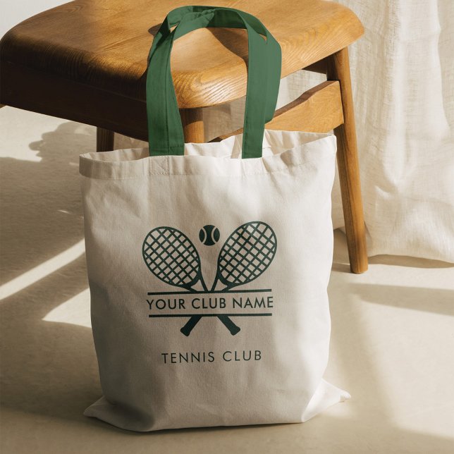 Custom Club Name Tennis Team Green Swag Tote Bag (Modern Custom Tennis Team Swag Club Members Tote Bag)