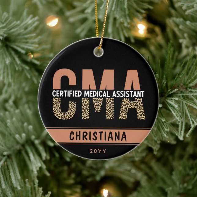 Custom CMA Certified Medical Assistant Leopard Ceramic Ornament (Tree)