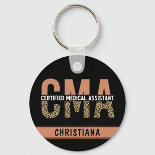 Custom CMA Certified Medical Assistant Leopard Key Ring
