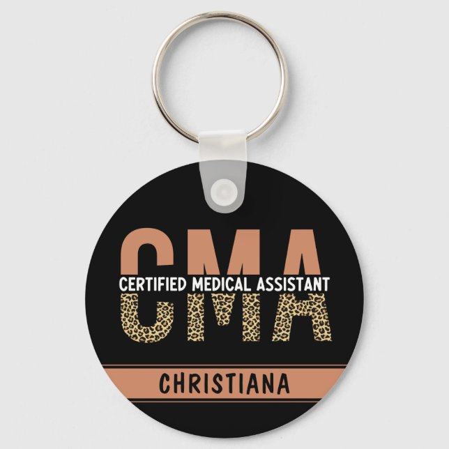 Custom CMA Certified Medical Assistant Leopard Key Ring (Front)
