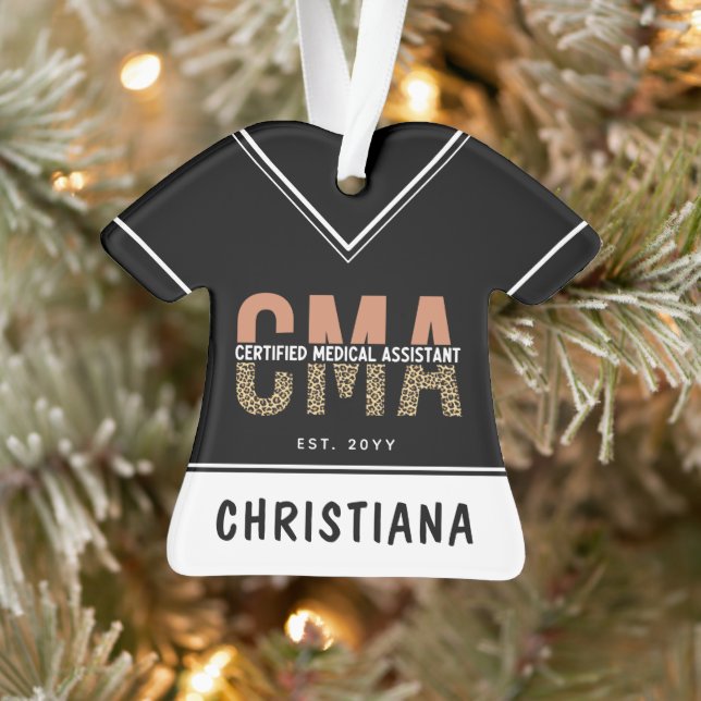 Custom CMA Certified Medical Assistant Leopard Ornament (Tree)