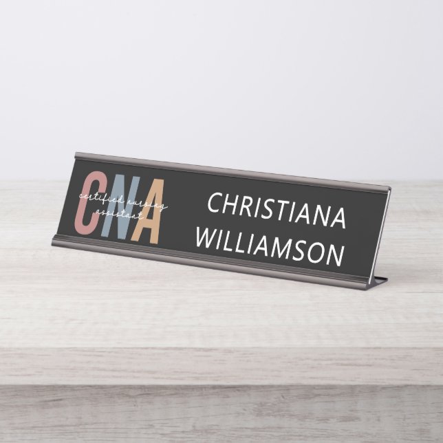 Custom CNA Retro Certified Nursing Assistant Gifts Desk Name Plate (Front)