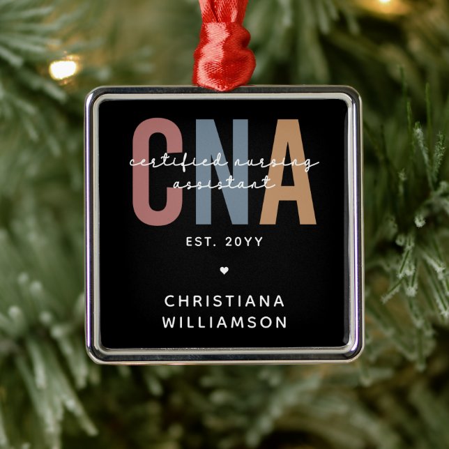 Custom CNA Retro Certified Nursing Assistant Gifts Metal Ornament (Tree)
