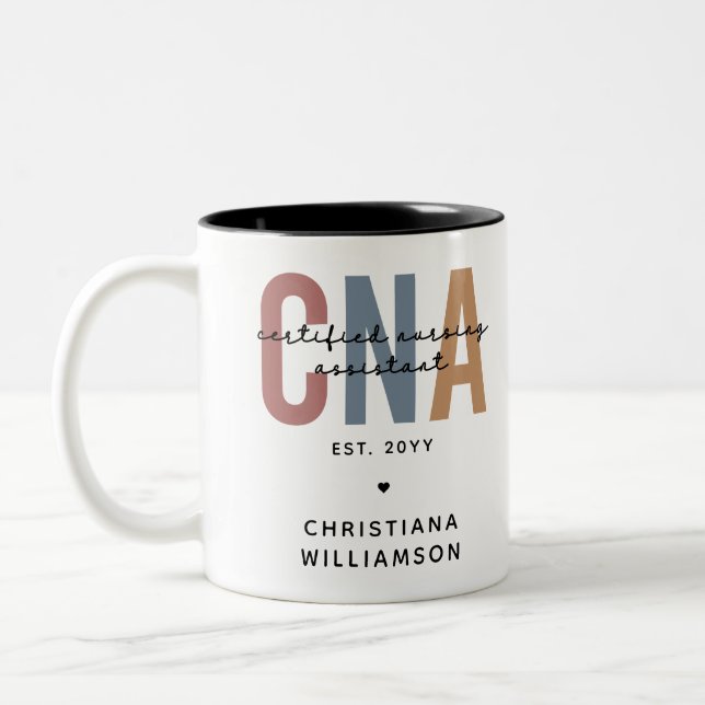 Custom CNA Retro Certified Nursing Assistant Gifts Two-Tone Coffee Mug (Left)