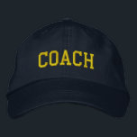 Custom Coach Gift Embroidered Hat<br><div class="desc">Show your appreciation with a custom embroidered “COACH” baseball cap, designed in a bold athletic block style for a classic, sporty look. Easily personalize it using the design tools—change the font, select thread colors, or add a coach’s name or team mascot to make it truly one of a kind. Available...</div>