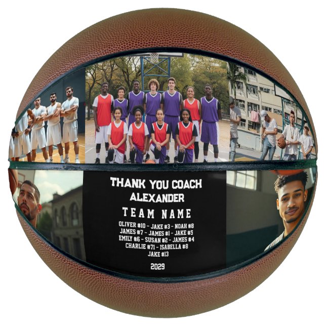 Custom Coach Thank You Basketball with Team Photos (Front)