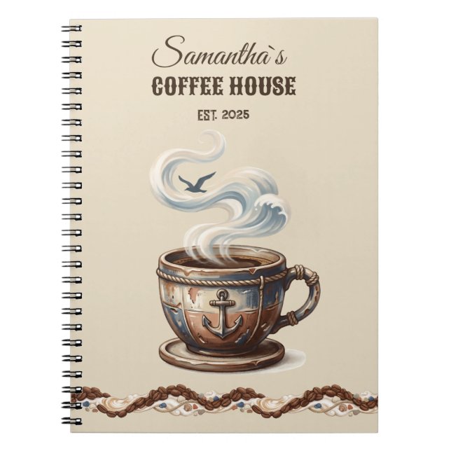 Custom Coastal Cafe Branding  Notebook (Front)