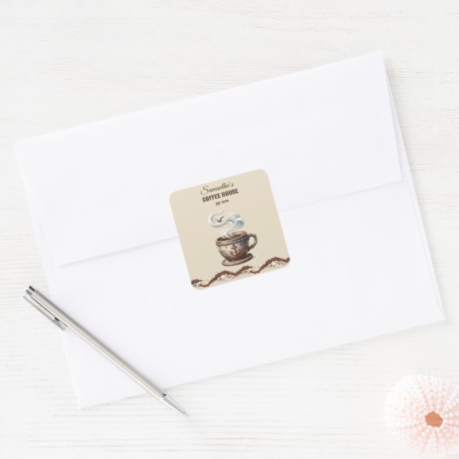 Custom Coastal Cafe Branding  Square Sticker (Envelope)