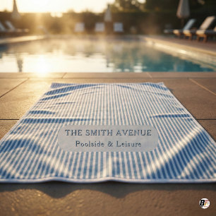 Custom Coastal Light Blue Pinstripe Monogrammed Beach Towel