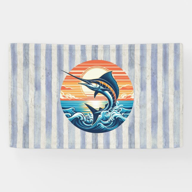 Custom Coastal/nautical/beach marlin sunset Banner (Horizontal)