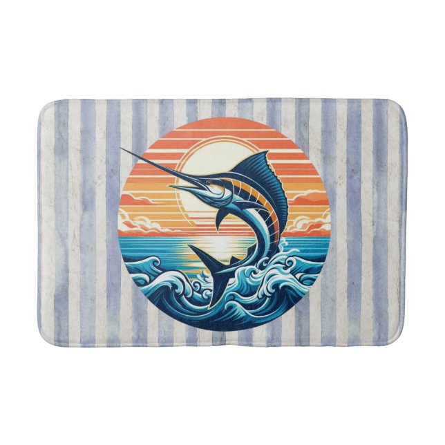 Custom Coastal/nautical/beach marlin sunset Bath Mat (Front)