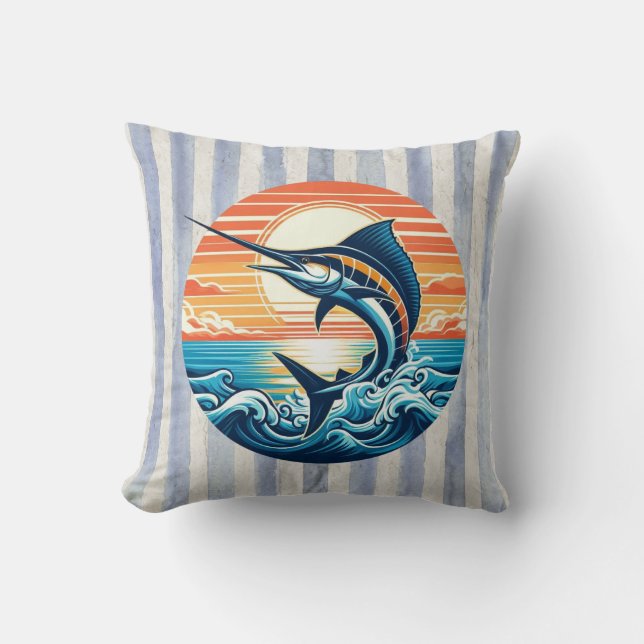 Custom Coastal/nautical/beach marlin sunset Cushion (Front)