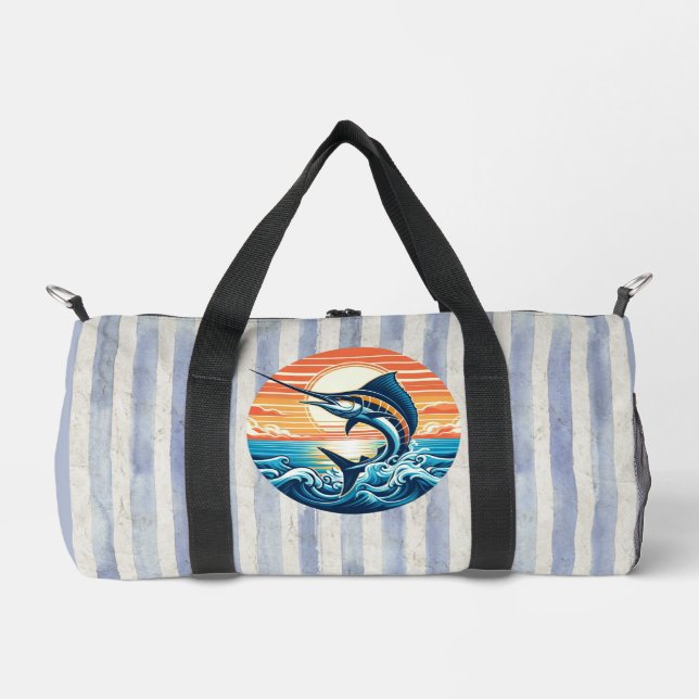 Custom Coastal/nautical/beach marlin sunset Duffle Bag (Front)