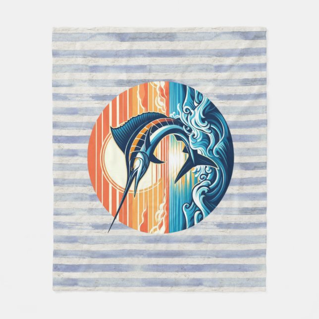 Custom Coastal/nautical/beach marlin sunset Fleece Blanket (Front)