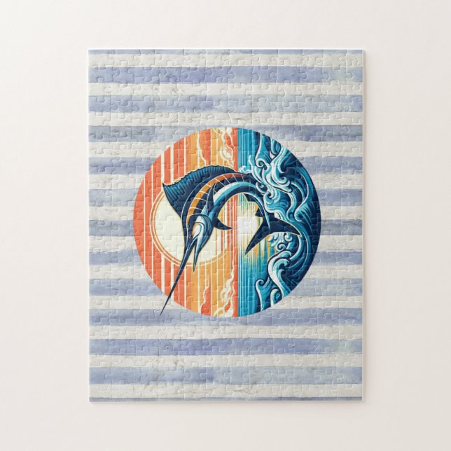 Custom Coastal/nautical/beach marlin sunset Jigsaw Puzzle (Vertical)