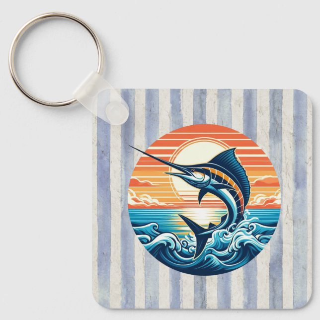 Custom Coastal/nautical/beach marlin sunset Key Ring (Front)