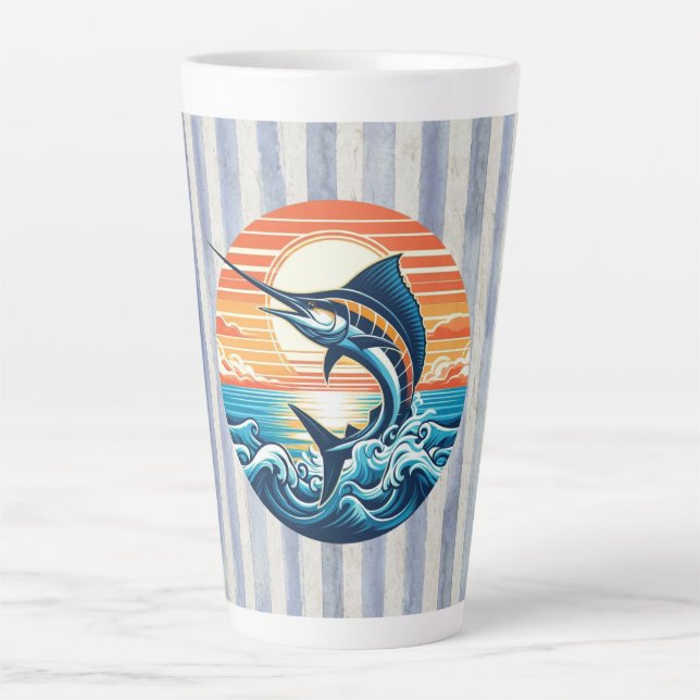 Custom Coastal/nautical/beach marlin sunset Latte Mug (Front)