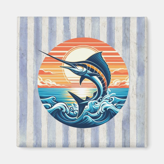 Custom Coastal/nautical/beach marlin sunset Magnet (Front)