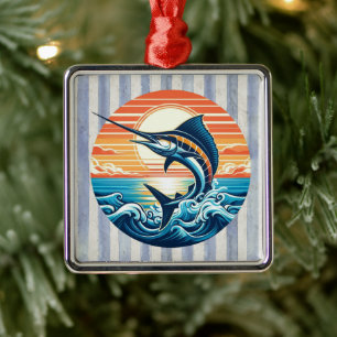 Custom Coastal/nautical/beach marlin sunset Metal Ornament